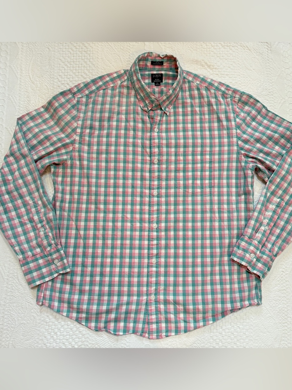 J Crew Shirt Slim Untucked Flex Washed Check Button Down Long Sleeve XL Men